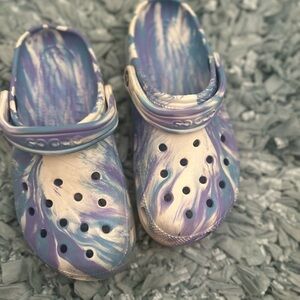 CROCS Blue and White Mules